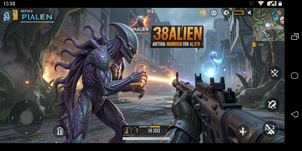 Screenshot gameplay dari 138ALIEN menampilkan serangan seru melawan alien.