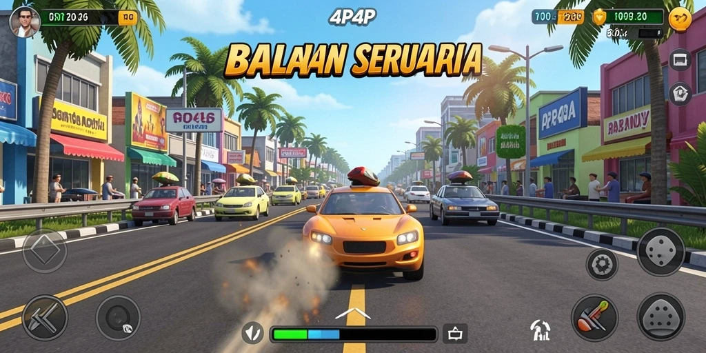 Gameplay balapan seru di 4P4P dengan berbagai kendaraan.