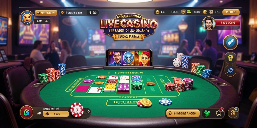 Screenshot gameplay Live Casino yang menampilkan dealer profesional dan pemain yang terlibat.