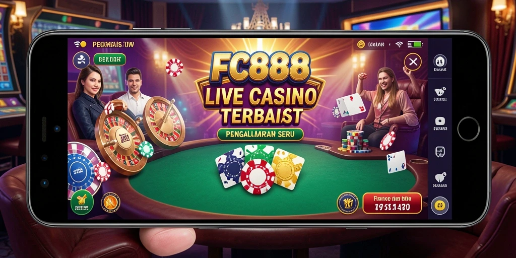 Screenshot FC888 menampilkan dealer langsung dalam permainan kasino yang mendebarkan.