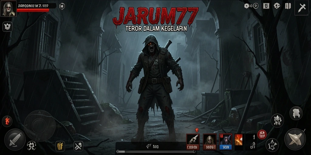 Tampilan gameplay menegangkan dari JARUM77 yang penuh kengerian.