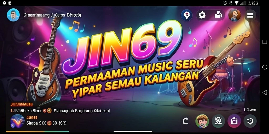 Tampilan gameplay <strong>JIN69</strong> dengan alat musik dan lagu-lagu yang menarik.