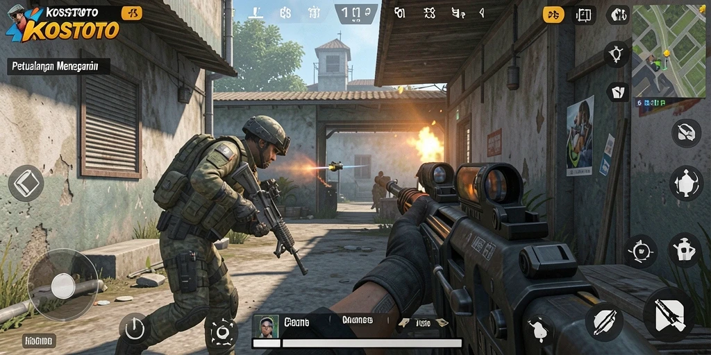Screenshot gameplay KOSTOTO dengan aksi seru dalam pertempuran FPS.
