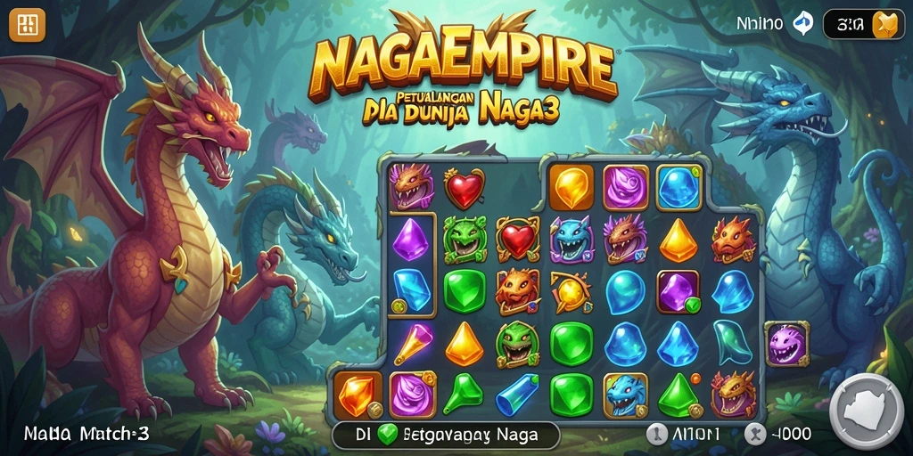 Tampilan gameplay seru dari NAGAEMPIRE dengan mekanika Match-3.