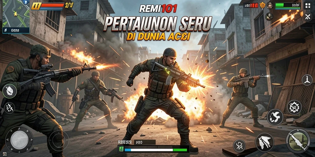Tampilan seru dari gameplay REMI101 saat karakter bertarung.