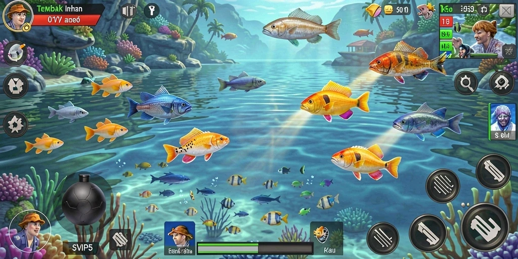 Screenshot gameplay SVIP5 menampilkan momen menembak ikan yang menegangkan.