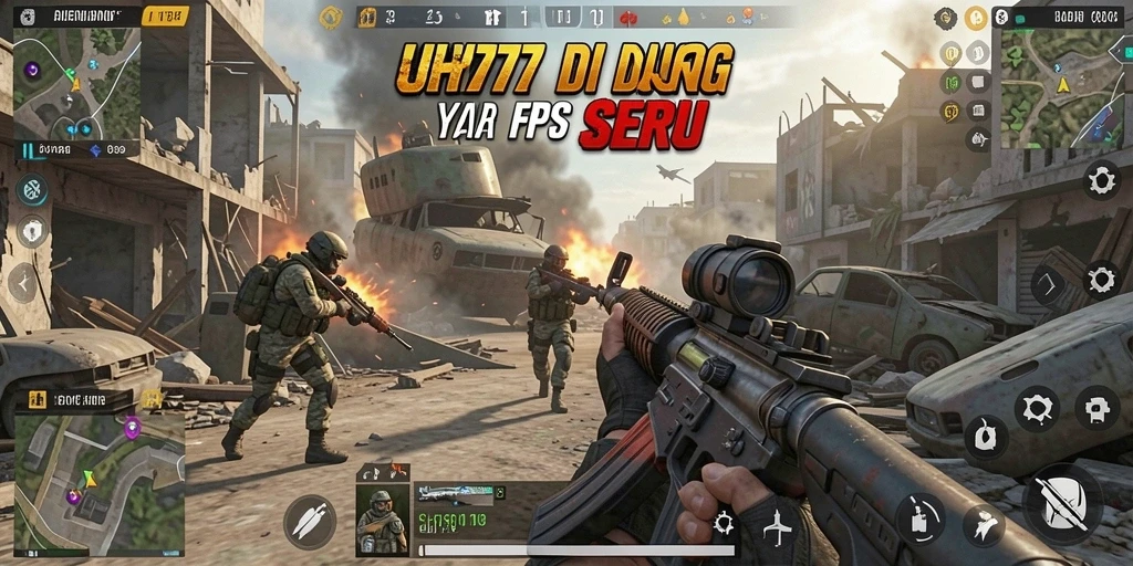 Screenshot menunjukkan pertempuran intens dalam game UH77 yang seru.